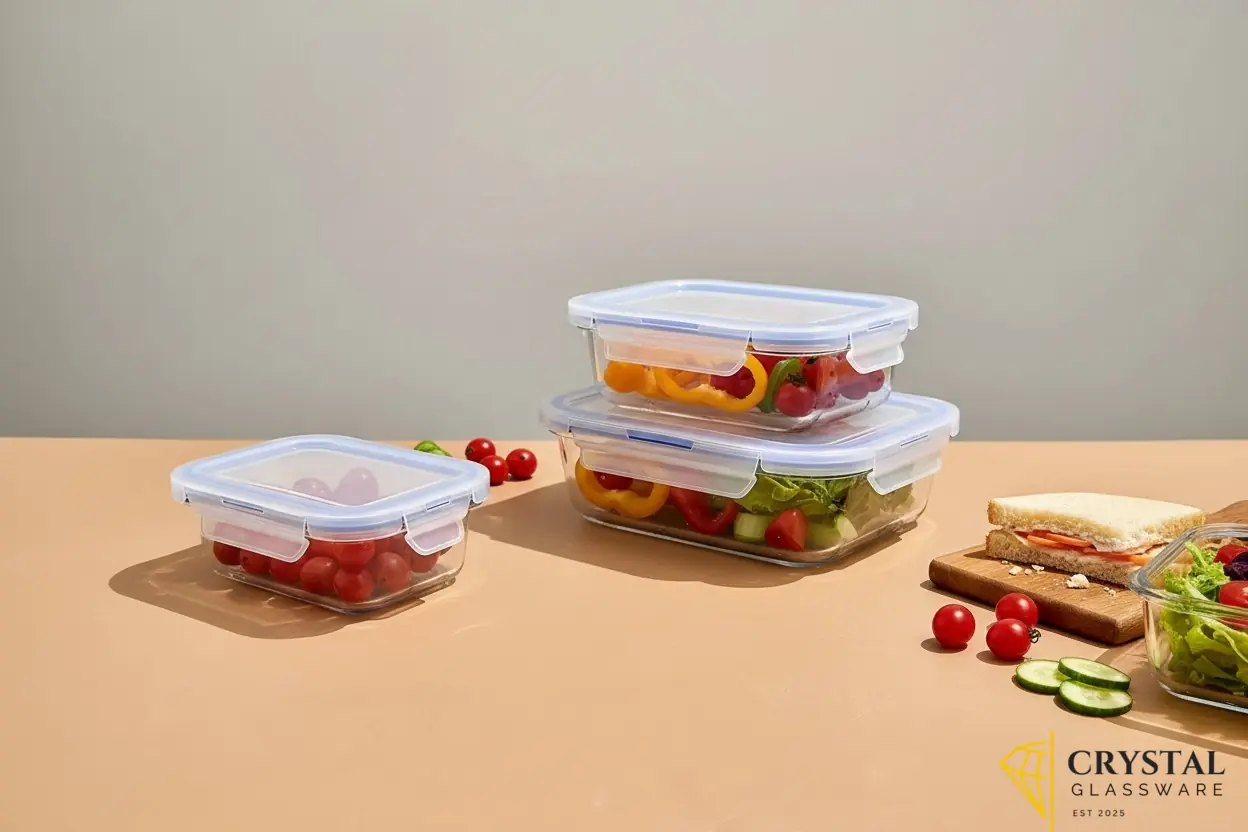 Deli 3- piece clear glass square bowls with airtight lids - Food storage containers 310ml/510ml/800ml EK20/L3